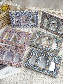 1pc Rectangular 3-Sided Bohemian Floral Pattern Ceramic Embossed Decorative Mirror With Hanging Board, Suitable For Home Decor, Daily Use And Holiday Gifts