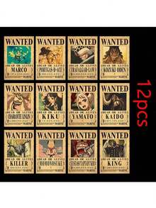 ONE PIECE Zestaw 5-20 sztuk plakatów One Piece Bounty Wanted z papieru pakowego, Anime Gear 5, Luffy, Bóg Słońca, Nika, dekoracja ścienna do salonu w stylu vintage