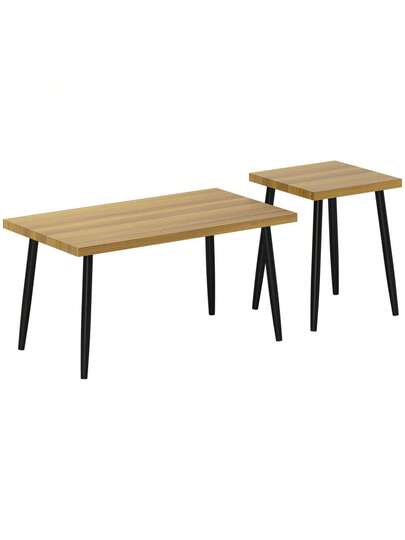 Coffee Tafel Set Of Side Tables Steel Frame, Living Room Bedroom Natural view 2