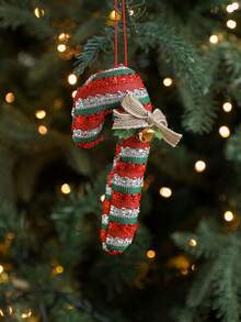 1 buc Ornamente de Crăciun în formă de baston de bomboane, material textil, cu dungi, agățat pedant cu fundă de in și clopoțel de Crăciun pentru decorarea bradului de Crăciun, sărbători, festivități de Crăciun, decorațiuni pentru camera de acasă, decorațiuni de Crăciun de iarnă