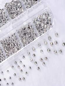 12格6种尺寸透明水钻平底闪亮水晶AB美甲宝石，配有镊子和点钻笔，2000颗3D圆形水晶美甲装饰，适用于面部和眼部化妆，DIY美甲工艺 - 白色 - 查看 4