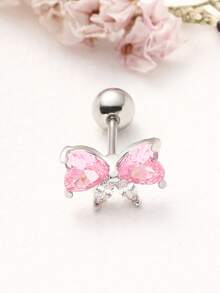 1pc Pink Series Bow & Flower Zirconia Encrusted Super Shiny 316 Titanium Steel Ear Cartilage Piercing Jewelry, Suitable For Gifts/Holidays - Multicolor - View 2