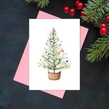 Tarjetas de Navidad divertidas, Tarjetas de árbol de Navidad en acuarela, Tarjetas de árbol perenne, Tarjetas de agradecimiento de invierno, Tarjetas de felicitación, Tarjetas de cumpleaños, Tarjetas de aniversario, Tarjetas de , Tarjetas de felicitación de Navidad - Multicolor - Ver 6
