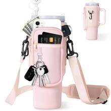 40oz Water Cup Sleeve - 1pc 40oz Adjustable Handle Water Cup Sleeve - Car Mounted Insulated Water Bottle Sleeve - 柔粉色 - 查看 1