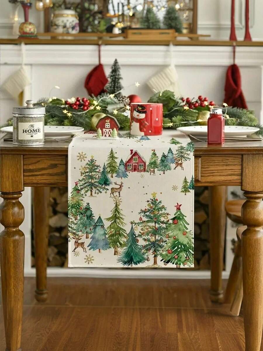 1 件，圣诞树剪影圣诞桌旗，季节性冬季厨房餐桌装饰家庭派对装饰 13 X 36、13 X 48、13 X 72、13 X 90、13 X 108（13x35.4/47.2/63/72/78.7 英寸）