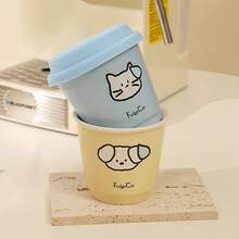 1 pieza Taza de cerámica para café, té o agua, con tapa de silicona antipolvo, hecha a mano con diseño de dibujos animados, resistente a altas temperaturas, de colores brillantes, agarre cómodo, boca ancha, borde redondo, base antideslizante, adecuada para decoración de encaje, para uso doméstico u oficina, apta para uso personal o como regalo