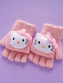 Sanrio 1 Peça Luvas Quentes e Fofas de Desenho Animado Sanrio para Crianças, Luvas Quentinhas e Confortáveis com Parte Superior Reversível, Adequadas para Uso Diário no Outono/Inverno