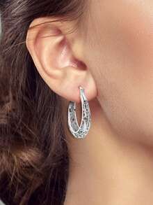 1 Pair Original 925 Sterling Silver Vintage Flower Vine Hollow Pattern Hoop Earrings For Women Class Style Minimalist Elegance Jewelry Gifts Fits Daily Party Shopping - Silver - View 4