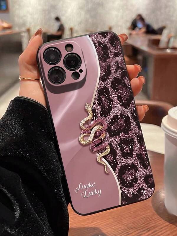 Funda de teléfono creativa y de moda con estampado de piel de serpiente rosa y estampado de leopardo, con borde recto perforado y resistente a golpes, compatible con iPhone 14, 14 Pro, 14 Pro Max, 13, 13 Pro, 13 Pro Max, 11, 11 Pro Max, 12, 12 Pro, 12 Pro Max, XR, 7/8, XS, 15, 15 Pro, 15 Pro Max, 16, 16 Pro, 16 Pro Max, 17, 17 Pro, 17 Pro Max, 17 Air, S21, S23, S23 Ultra, S24, S24 Ultra, S25, S24 Plus, S25 Plus