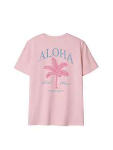 2026 Summer Shirts Women's New Palm Tree Slogan Print Casual Round Neck Short Sleeve T-Shirt, Fashionable Resort Style, Your Daily Essential Item. Gr - Pink 2 - 查看 4