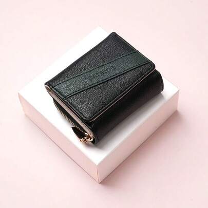 Women's Short Wallet With Color Block Design Casual Tri-Fold Clutch Purse With Separate Zipper Coin Pouch Suitable As Gift For Young Women Girls Students For Women Money Wallet Mini Wallet Purse Wallet Fall Small Wallet Cute Wallet