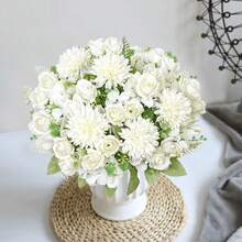 1/3件装仿真花，玫瑰花束，仿真雏菊丝绣球花，仿真植物，房间装饰，秋季装饰，餐桌摆件，情人节礼物，生日派对装饰，婚礼花篮，新娘手捧鲜花，家居装饰，餐厅，卧室，窗台，花瓶，装饰品，新年装饰，户外花园，开学季 - 白色 - 查看 7