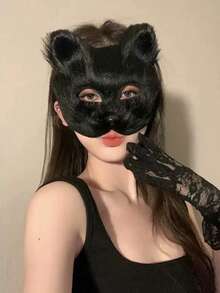 万圣节化妆舞会面具，动物狐狸派对服装角色扮演道具毛绒猫脸面具配饰