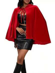 1 Peça Capa com Capuz Curta de Veludo Dourado, Fantasia de Halloween para Mulheres, Xale de Bruxa Elfa para Festa, Vermelho, Preto, Verde Escuro, Carnaval e Natal