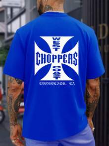 West Coast Choppers Tee  , Men's Double-Sided Printed Fashionable Casual Crew Neck 220gsm Pure Cotton T-Shirt(1 PC) - Màu xanh lam - Xem 3