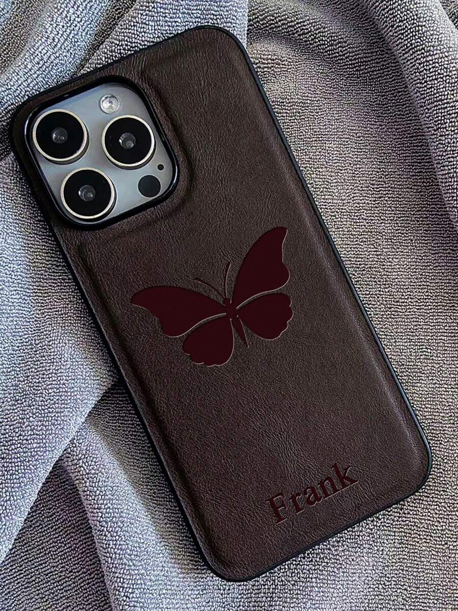 Customized Personalized Name Phone Case Compatible With IPhone 11 12 13 14 15 16 17 Pro Max Plus 17 Air 3D DIY Engraved Letters Initials Name Luxury Business Classic PU Leather Shockproof Case Festival Gifts For Lover Friends Family Yourself - 酒紅色 - 查看 1