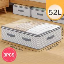 1pc/3pcs 120g Fabric Striped Pattern Large Capacity Underbed Storage Bag, Minimalist 120g Non-Woven Rectangular Extra Large Capacity Underbed Storage Bag, Large Opening Design Transparent Cover Clothes Organizer Bag, Foldable Handle Drawer Style Storage Bag, Suitable For Bedding And Clothing Storage, Suitable For Home Use - Stripe Pattern - View 14