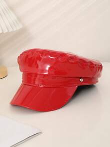 1 件女式黑色和红色闪亮皮革防水铆钉朋克风格平顶报童帽，适合派对、表演、购物和拍照