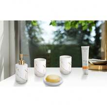 Cream Bathroom Accessories Set, 4-Piece Ceramic Bathroom Decorative Accessories, European Style Set Includes Lotion Dispenser, 2 Glasses And Soap Dish For Bathroom Decor, Countertop Vanity Organization - trắng - Xem 3