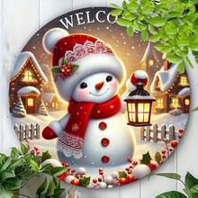 1pc 7.87x7.87 Inch Illuminated Snowman Metal Sign - Holiday Round Christmas Decor, Suitable For Bedroom, Living Room, Hallway - Ideal Holiday Home Decor Gift, Hole Positions As Shown In Size Chart - Multicolor - View 7