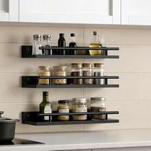 A Set Of 3 Wooden Wall Racks, Floating Racks, Wall Hanging Racks, Picture Display Racks, Spice Racks, Kitchen, Bedroom, Bathroom Decoration Wooden Wall Racks - Black Set of 3 - View 2