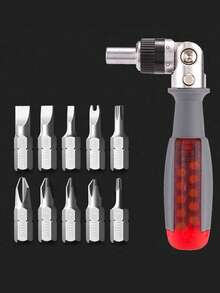 10-In-1 Manual Ratchet Screwdriver Set - Heavy Duty Metal Tool Kit With Rotating Head And Hidden Bit Slots, No Power Or Battery Needed For Use In Tight Spaces, Stylish