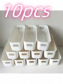 10pcs Stackable Plastic Storage Boxes With Handles, Suitable For Office, Home, Wardrobe | 5pcs/2pcs Multi-Functional Storage Baskets, Containers For Socks, Underwear, Stationery, Cosmetics, Space-Saving Drawer-Style Storage Boxes,For Back To School - White - View 10