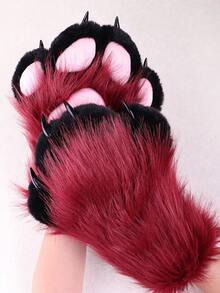 A Pair Of Furry Cat, Fox Paw Gloves - Suitable For Cosplay Halloween Fur Role Play, Rave Party Outfit Accessories And Animal Costume Set Accessories