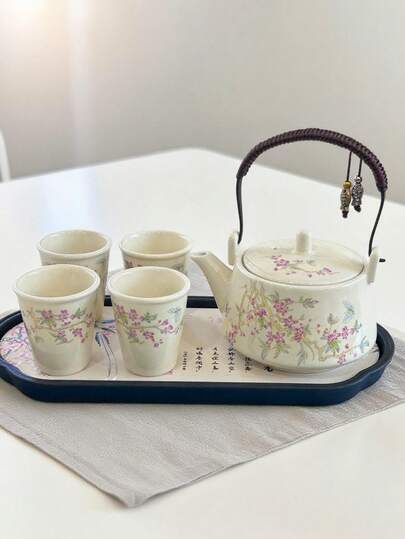 1 Set Kung Fu Tea Set, Home & Living Room Tea Pot, Tea Cups, Ceramic Tea Set, 1 Pot 4 Cups
