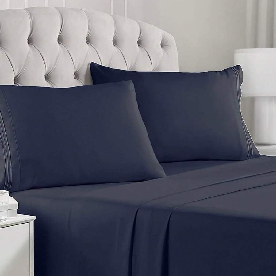 Juego de Sábanas de 4 Piezas de Microfibra Doble Cepillado Matrimonial - Azul - Ver 1