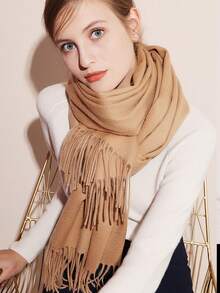 1 Stück klassischer einfarbiger Schal mit Quasten aus 100% Wolle für Damen & Herren, warm, dekorativ, vielseitig, eleganter Business-Stil, geeignet für den Outdoor-Einsatz im Herbst/Winter