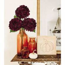 3Pcs Burgundy Hydrangea Artificial Flowers 28. Real Large Faux Silk Red Hydrangeas Flowers With Stems Flower Home Wedding Floral Arrangement Centerpiece Table Vase Fall Decor - 酒紅色 - 查看 5