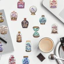 50张蘑菇瓶透明涂鸦贴纸，可重复使用，适用于行李箱、笔记本电脑、剪贴簿、节日装饰