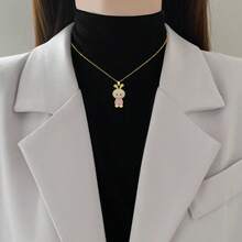 1条钛钢链粉色兔子吊坠项链，百搭奢华设计，女士珠宝礼品 - 金兔子 - 查看 2
