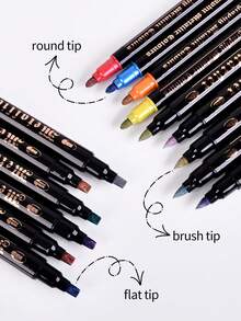 Double Headed Metal Marker Pen, 12 Colors, 24 Colors, 36 Colors Set, Greeting Card Holder, DIY Graffiti Painting Calligraphy Pen