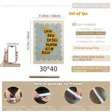 1/3 buc, Tablou de perete pe pânză, Decor de perete înrămat, Decor pentru camera copiilor, Te iubesc până la lună și înapoi, Decor de perete roz, verde, albastru, Cadou pentru bebeluși, Decor pentru creșă, Decor pentru preșcolari, Cadou de ziua de naștere, Decor de sărbători pentru copii