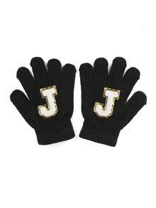 1 双儿童针织手套，带 26 个英文字母，男女通用保暖滑雪手套，Y2K 风格户外冬季手套，适合日常穿着和服装 - 黑色 - 查看 24