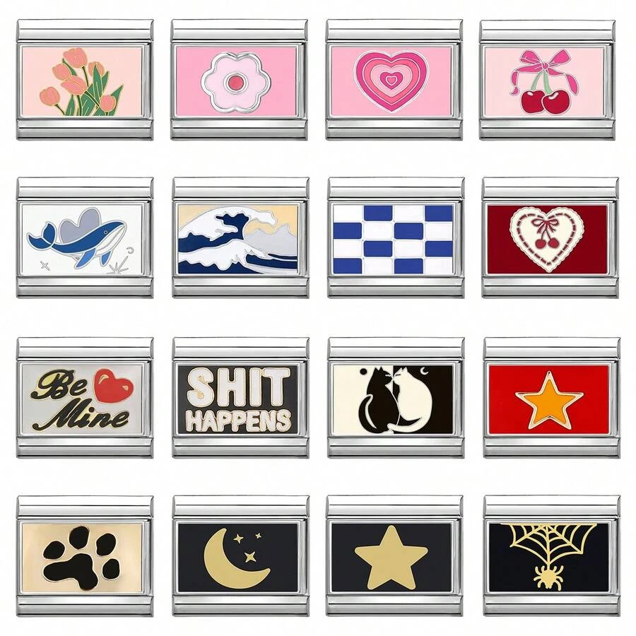 1件装DIY模块化照片打印手链，包含经典动物、爱心、花朵、樱桃、字母、星星和月亮图案，都市休闲风格，圣诞节和万圣节必备单品，秋季色调，本土特色，实用时尚，充满圣诞氛围，设计精美，不锈钢材质，可作圣诞装饰或秋季办公风格。 - M293840 - 查看 1