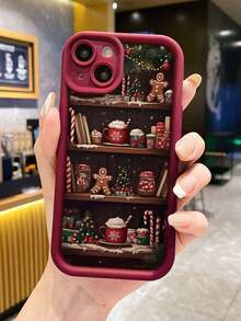 圣诞饼干压纹酒红色印花加厚防震软手机壳，兼容 16/16 Pro/16 Pro Max/16 Plus、 15 XR/7/8、 15 Pro Max、 13/14 Pro Max、 11/12/14 等机型。 - 彩色 - 查看 3