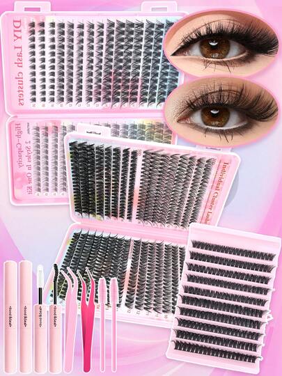 640/384/200PCS,3 Style Options, False Eyelash Cluster Sets, 30D40D50D80D Lash Extension Kits, Natural/Dense/Comic/Crossdresser Style Lash Clusters, With Adhesive And Tools, Suitable For Home Daily DIY, Travel, As Exquisite Gifts