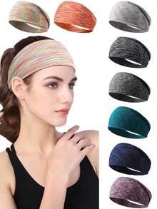 4条装女士高品质吸汗运动头带 - 宽大、弹力、纯色面料头带，适合跑步和健身，舒适防滑设计，女士头巾，冬季发饰，冬季发带，保暖头巾，女士围巾 - 彩色 - 查看 9