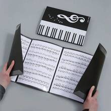 6-Page A4 Music Score Holder - 3 Fold PP Plastic, Black, With Piano Keyboard & Music Note Design - Ideal For Band Performance, Teachers & Music Class, Student Music Gift, Piano Score Clip, Piano Accessory, Reduce Page Turning, Durable Waterproof, Multipurpose, Suitable For Musicians Practice, Performance, Band Supplies, Musical Instrument Accessories, Outdoor Activities, Office Supplies, Piano Gift, Birthday Gift, Gift For Her, Gift For Him - Multicolor - View 1