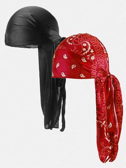 2pcs Men's Pirate Bandana Headwrap, Silk-Like Material