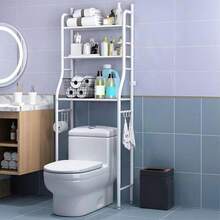 Dragonpad Over The Toilet Storage For Bathroom, 2Tier/3Tier Stainless Steel Or Iron Over Toilet Organizer Rack, Freestanding Above Over Toilet Storage Shelf With Hooks And Paper Holder For Bathroom - White Iron-3 Tier - View 4