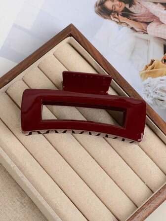 1pc Minimalist Glossy Burgundy Square Hair Claw Large Hair Claw Clip, Suitable For Casual Daily Wear Fall Winter Hair Clip Hair Accessories For Women For Vacation Outfits Woman Elegant Hair Clutch