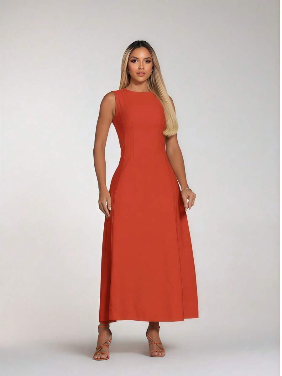 Women's Long Dress Spring/Summer 2025, Minimalist And Fashion Daily Casual Dress, Easter Dress, Summer Dress, Elegant Dress, Casual Dress, Dress, Holiday/Wedding Dress No Ironing S M L - 鐵鏽紅 - 查看 1