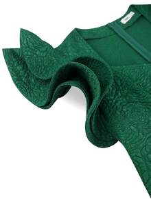 AOMEI Plus Size Summer Green Jacquard A Line Party Dresses Ruffles Sleeves Date Out Event Women Birthday Gowns - Green - View 4