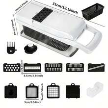 [Vegetable Slicer] 1 Set, 15in1, Vegetable Chopper, Multifunctional Fruit Slicer, Manual Food Grater, Vegetable Slicer, Cutter With Container, Onion Mincer Chopper, Household Potato Shredder, Kitchen Stuff, Kitchen Gadgets, Dorm Essentials Kitchen Accessories Carrot Chopper With Container Father Gift