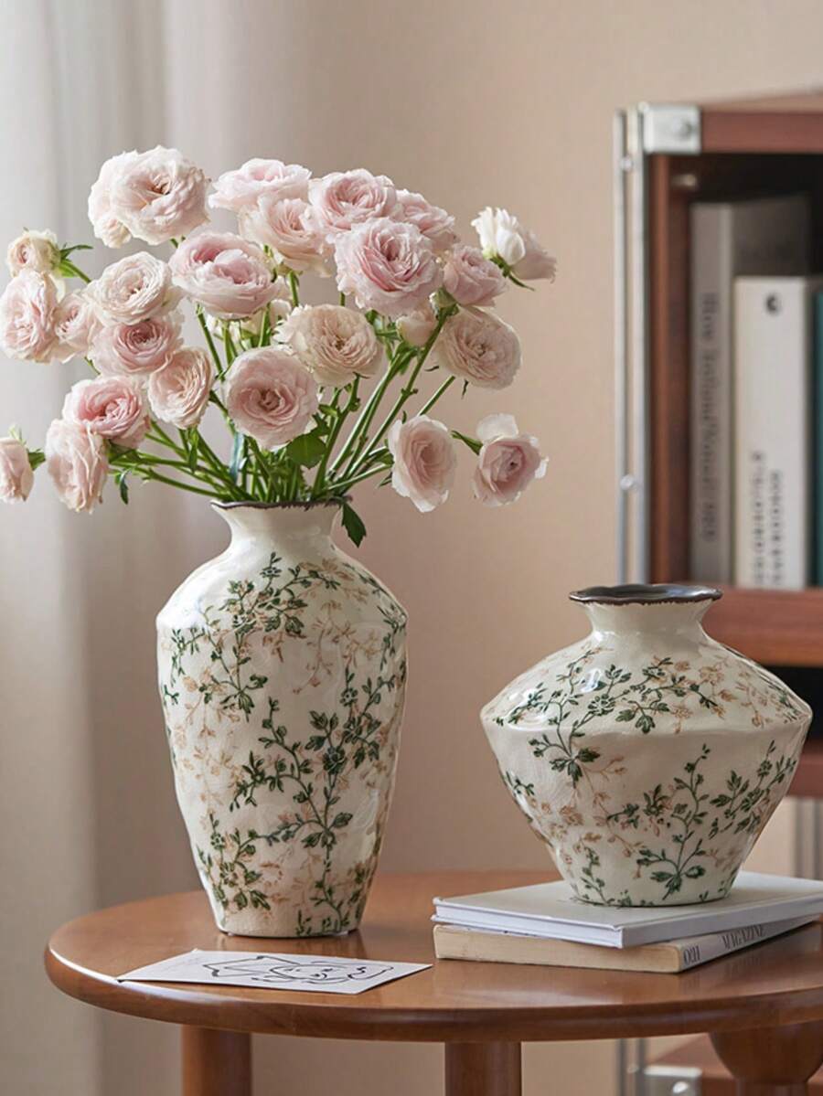 Rustic Green Crackle Glaze Ceramic Vase - Vintage Flower Arrangement Decor For Living Room, Table Centerpiece Gift Home Decor Room Decor Flower Vase Glass Vase