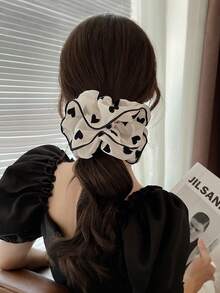 3pcs Black Heart Polka Dot Bow Elegant Vintage Polyester Scrunchies, Shiny Satin Finish, Suitable For All Seasons, Hair Ties, Scrunchy Hair Ties, Washing Face, Hair Accessories ,Head Piece - Black - View 10